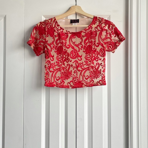Hot Miami Styles Mesh Embroidered Crop Top - Picture 6 of 6